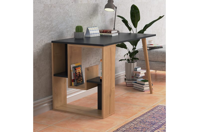Skrivebord Lasvaras 120x72,8x120 cm med oppbevaring - Grå/Brun - Skrivebord - Databord & PC bord