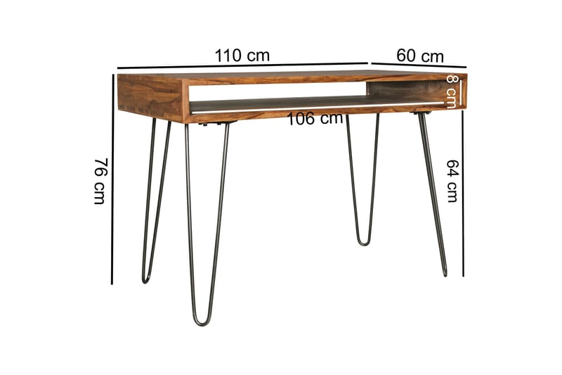 Skrivebord Lochside 110 cm med Oppbevaring Hylle - Massivt Tre/Svart - Skrivebord - Databord & PC bord