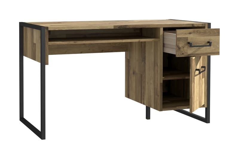 Skrivebord Lodmoor 129 cm med Oppbevaring Skuff + Skap - Brun/Svart - Skrivebord - Databord & PC bord