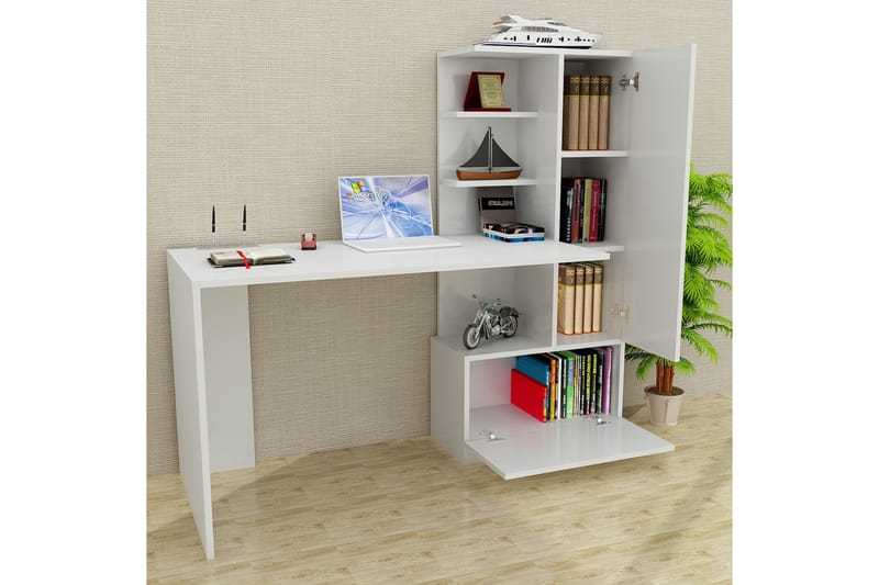 Skrivebord Lorella 150 cm med Oppbevaring Hyller + Skuff + S - Hvit - Skrivebord - Databord & PC bord