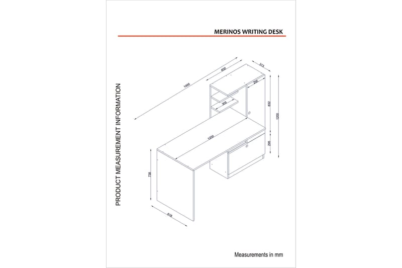 Skrivebord Lorella 150 cm med Oppbevaring Hyller + Skuff + S - Hvit - Skrivebord - Databord & PC bord