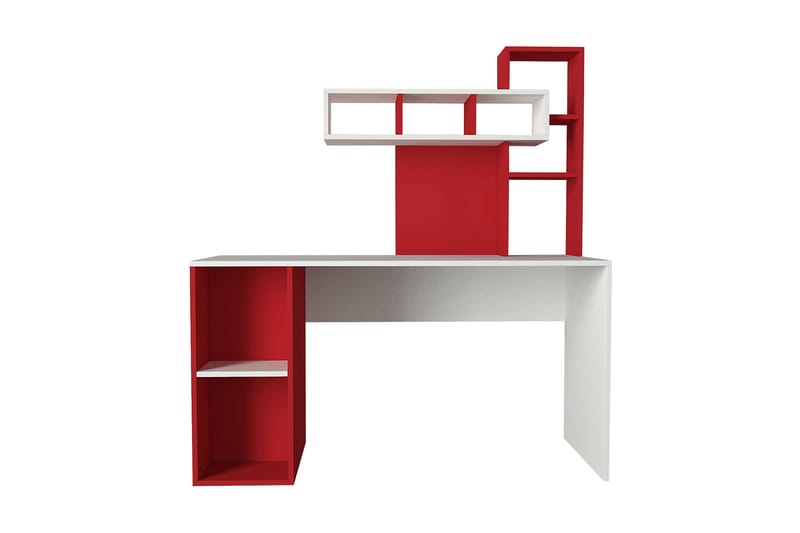 Skrivebord Lundskog 140 cm med Oppbevaringshyller - Hvit/Rød - Skrivebord - Databord & PC bord