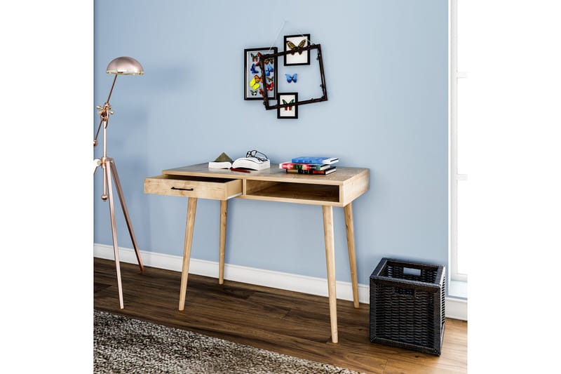 Skrivebord Lundtorp 105 cm med Oppbevaringshylle + Skuff - Brun - Skrivebord - Databord & PC bord