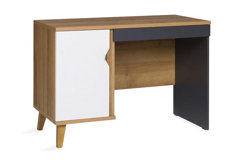 Skrivebord Lyseme 110 cm med Oppbevaring Skap - Brun/Hvit/Svart - Skrivebord - Databord & PC bord