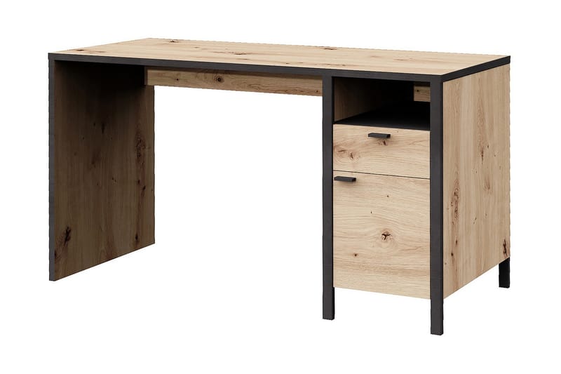 Skrivebord Mackynen 135 cm med Oppbevaringsskuff + Skap - Brun/Svart - Skrivebord - Databord & PC bord