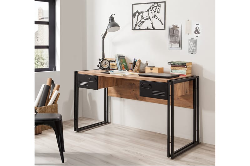 Skrivebord Masako 139 cm med Oppbevaring 2 Skuffer - Tre/Svart - Skrivebord - Databord & PC bord