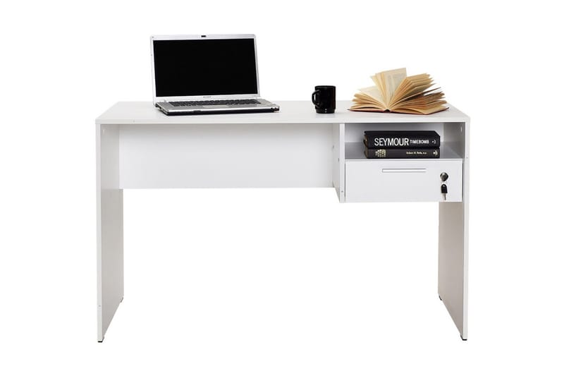 Skrivebord Mazirbe 120 cm med Oppbevaring Hyller + Låsbar Sk - Hvit - Skrivebord - Databord & PC bord