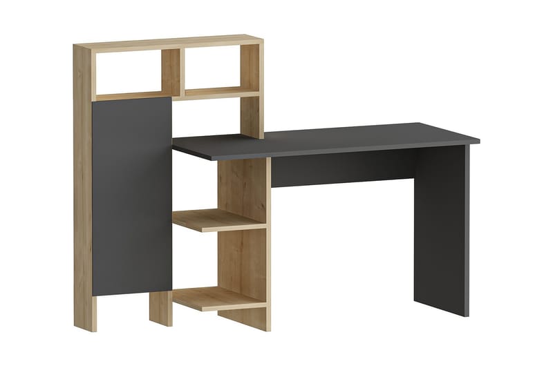 Skrivebord Mazirbe 135 cm med Oppbevaring Hyller + Skap - Antrasitt/Natur - Skrivebord - Databord & PC bord