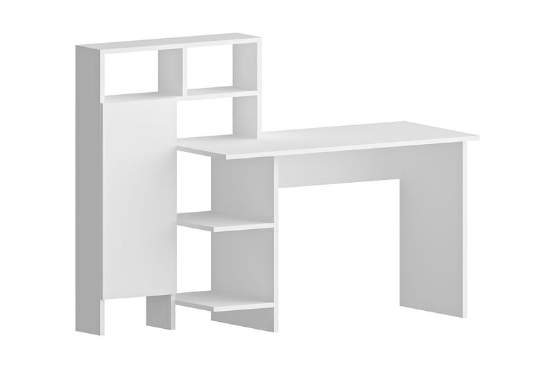 Skrivebord Mazirbe 135 cm med Oppbevaring Hyller + Skap - Hvit - Skrivebord - Databord & PC bord