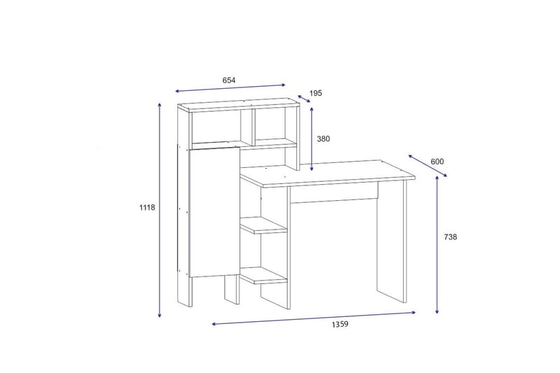 Skrivebord Mazirbe 135 cm med Oppbevaring Hyller + Skap - Hvit - Skrivebord - Databord & PC bord