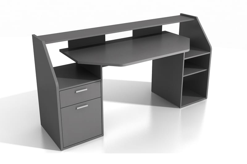Skrivebord Mealy med Oppbevaringshyller + Skuff + Skap - Grå - Skrivebord - Databord & PC bord