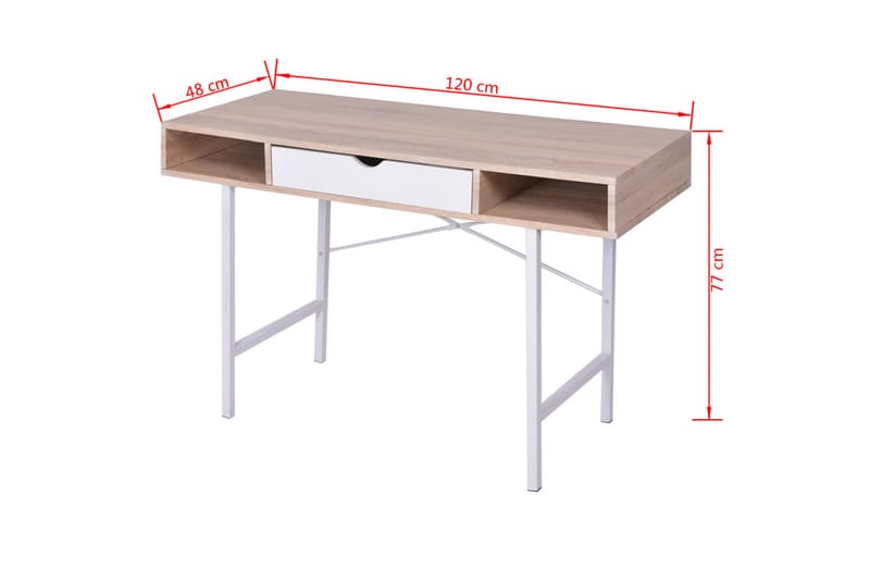 Skrivebord med 1 skuff eik og hvit - Flerfarget - Skrivebord - Databord & PC bord