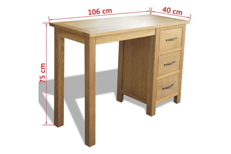 Skrivebord med 3 skuffer 106x40x75 cm heltre eik - Brun - Skrivebord - Databord & PC bord