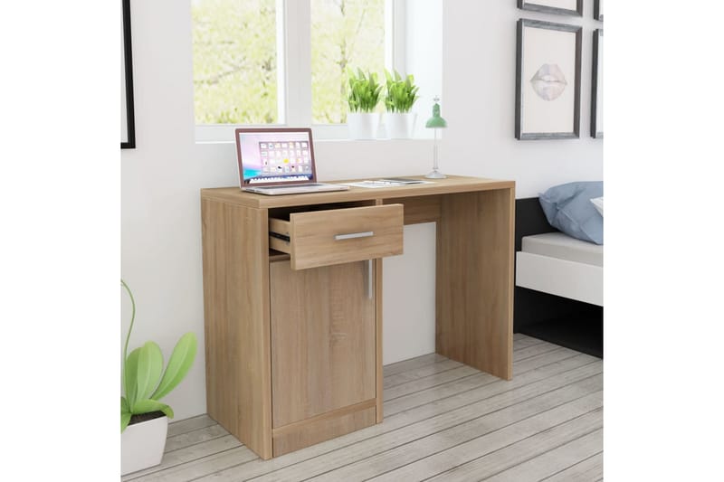 Skrivebord med Skuff og Skap Eik 100x40x73 cm - Brun - Skrivebord - Databord & PC bord