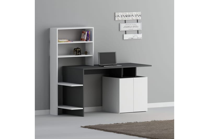 Skrivebord Melisin 146 cm med Oppbevaring Hyller+Skap - Hvit/Antrasitt - Skrivebord - Databord & PC bord