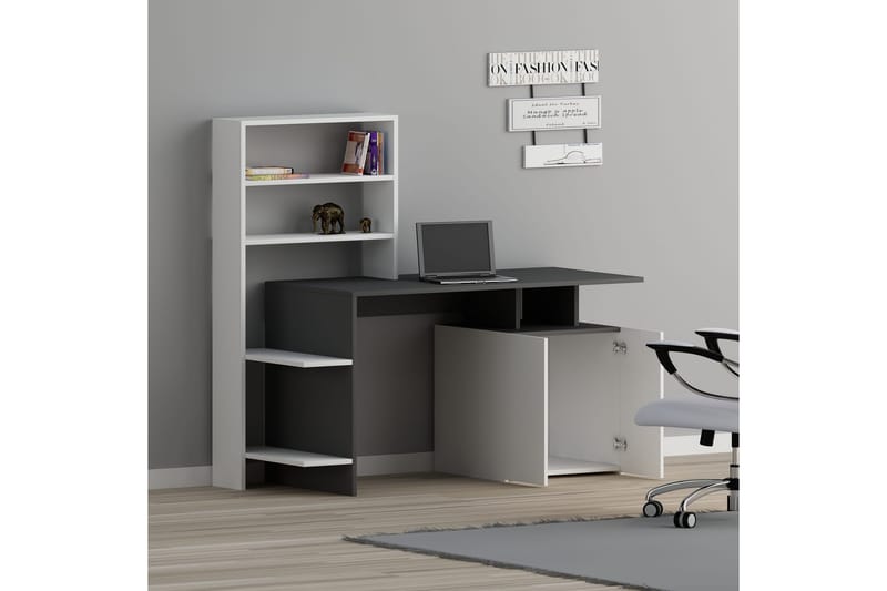 Skrivebord Melisin 146 cm med Oppbevaring Hyller+Skap - Hvit/Antrasitt - Skrivebord - Databord & PC bord