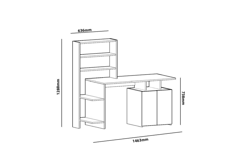 Skrivebord Melisin 146 cm med Oppbevaring Hyller+Skap - Hvit/Antrasitt - Skrivebord - Databord & PC bord