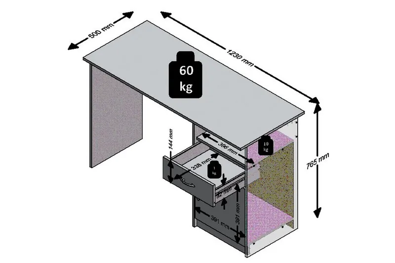 Skrivebord Melodi 123 cm med Oppbevaring Hylle + Skuff + Ska - Hvit/Svart - Møbler - Bord - Kontorbord - Skrivebord