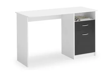 Skrivebord Melodi 123 cm med Oppbevaring Hylle + Skuff + Ska - Hvit/Svart - Møbler - Bord - Kontorbord - Skrivebord