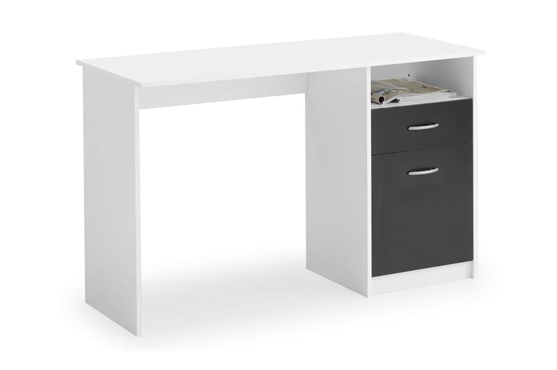 Skrivebord Melodi 123 cm med Oppbevaring Hylle + Skuff + Ska - Hvit/Svart - Møbler - Bord - Kontorbord - Skrivebord