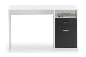 Skrivebord Melodi 123 cm med Oppbevaring Hylle + Skuff + Ska - Hvit/Svart - Møbler - Bord - Kontorbord - Skrivebord