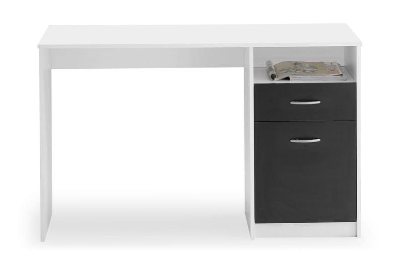 Skrivebord Melodi 123 cm med Oppbevaring Hylle + Skuff + Ska, Hvit/Svart