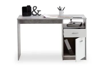 Skrivebord Melodi 123 cm med Oppbevaring Skuff + Skap + Hyll - Betonggrå/Hvit - Møbler - Bord - Kontorbord - Skrivebord