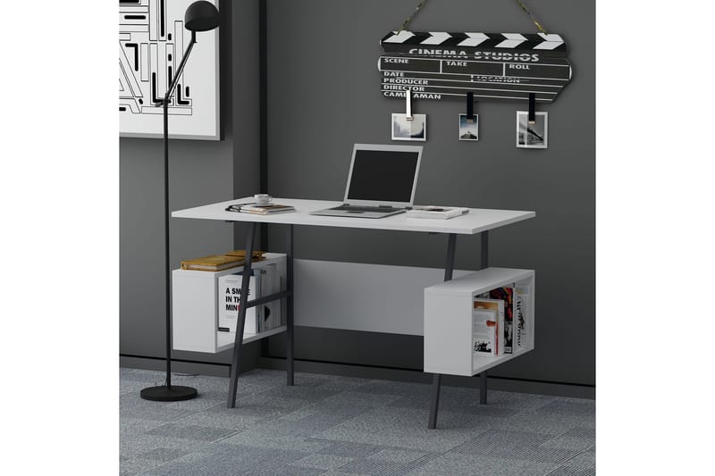 Skrivebord Memondo 120x73,8x120 cm med oppbevaring - Hvit - Skrivebord - Databord & PC bord