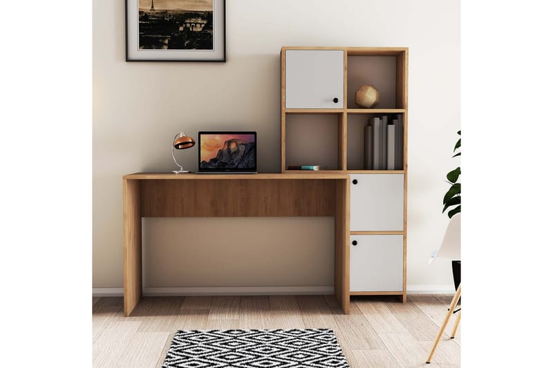 Skrivebord Mesjö 71,8x146,8x71,8 cm med oppbevaring - Eik - Skrivebord - Databord & PC bord