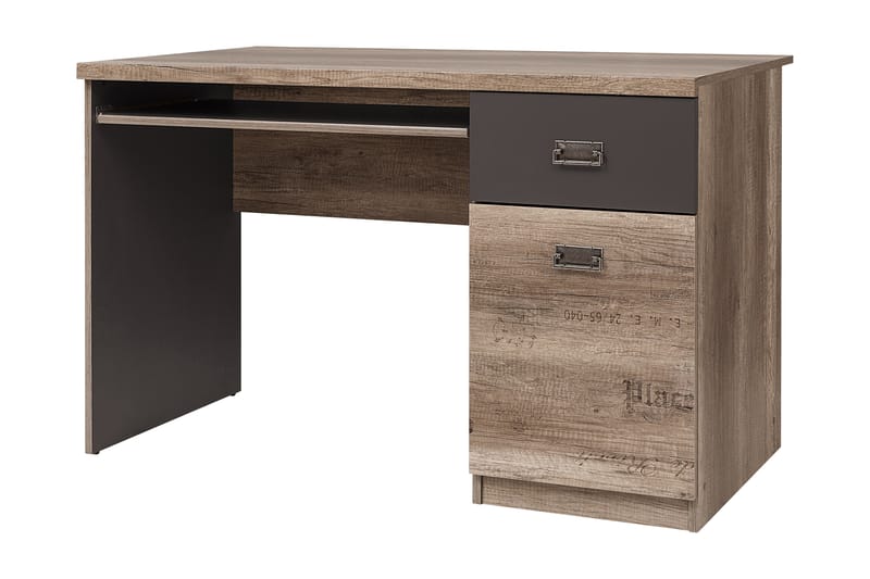 Skrivebord Minette 120 cm med Oppbevaring Skuff + Skap - Eikfarge/Grå - Skrivebord - Databord & PC bord