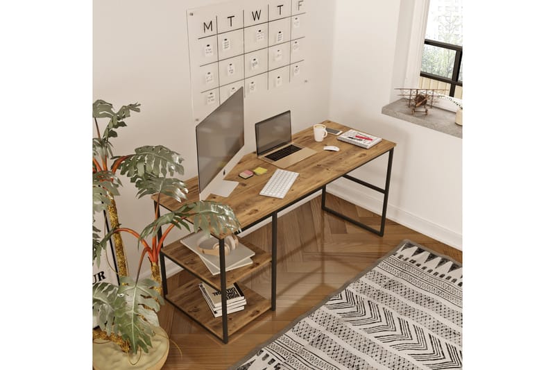 Skrivebord Mockba 160x75x160 cm med oppbevaring - Grønn - Skrivebord - Databord & PC bord