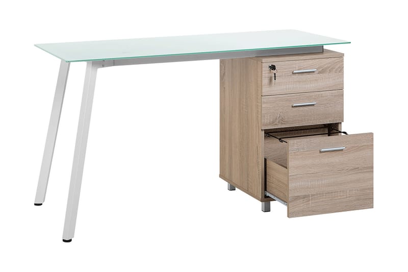 Skrivebord Morante 130 cm med Oppbevaring 3 Skuffer - Hvit/Lysebrun - Skrivebord - Databord & PC bord