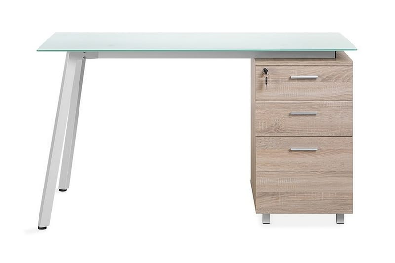 Skrivebord Morante 130 cm med Oppbevaring 3 Skuffer - Hvit/Lysebrun - Skrivebord - Databord & PC bord