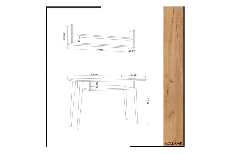 Skrivebord Naidaj 120 cm med Oppbevaring Vegghylle - Tre - Skrivebord - Databord & PC bord