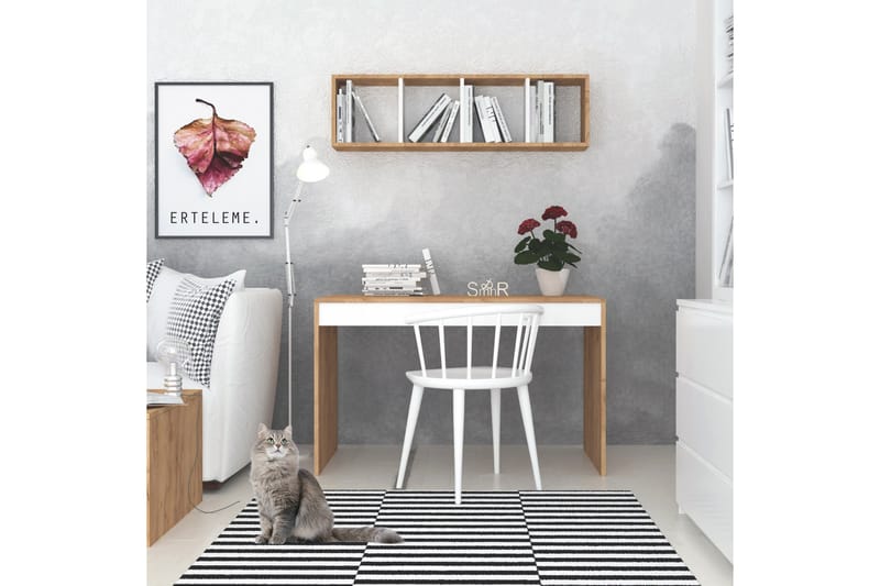 Skrivebord Naidaj 120 cm med Oppbevaring Vegghylle - Tre/Hvit - Møbler - Bord - Kontorbord - Skrivebord