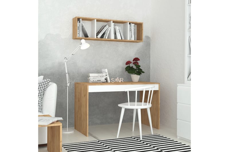 Skrivebord Naidaj 120 cm med Oppbevaring Vegghylle - Tre/Hvit - Møbler - Bord - Kontorbord - Skrivebord