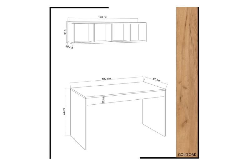 Skrivebord Naidaj 120 cm med Oppbevaring Vegghylle - Tre/Hvit - Møbler - Bord - Kontorbord - Skrivebord