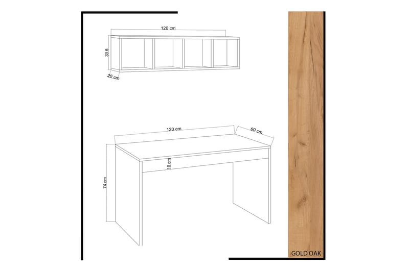 Skrivebord Naidaj 120 cm med Oppbevaring Vegghylle - Tre/Hvit - Skrivebord - Databord & PC bord
