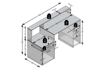 Skrivebord Nataniela 139 cm med Oppbevaring - Hvit/Eik - Møbler - Bord - Kontorbord - Skrivebord