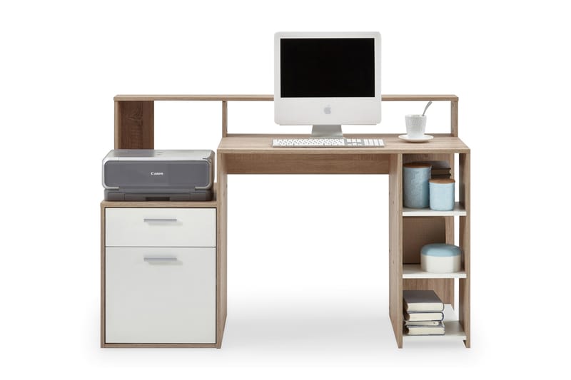 Skrivebord Nataniela 139 cm med Oppbevaring - Hvit/Eik - Skrivebord - Databord & PC bord