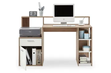 Skrivebord Nataniela 139 cm med Oppbevaring - Hvit/Eik - Møbler - Bord - Kontorbord - Skrivebord