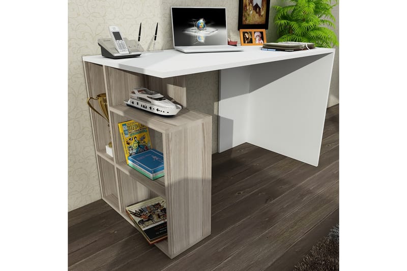 Skrivebord Nerella 120 cm med Oppbevaringshyller - Hvit - Skrivebord - Databord & PC bord