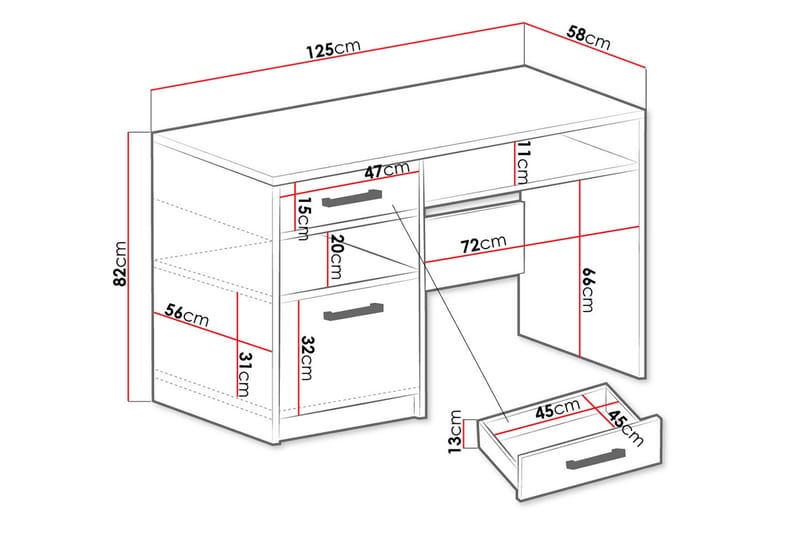 Skrivebord Ordino 125 cm - Lilla - Skrivebord - Databord & PC bord