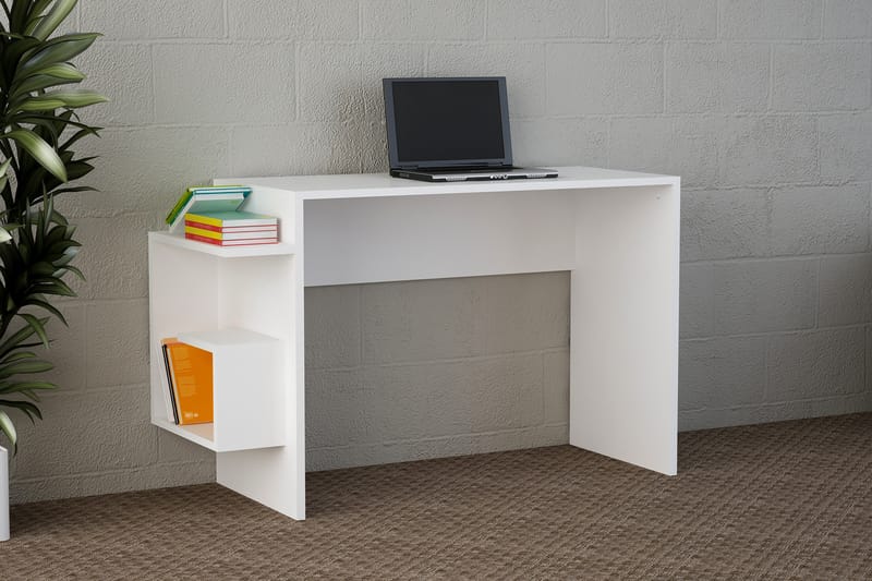 Skrivebord Rammeare 104 cm med Oppbevaring Sidehylle - Hvit - Skrivebord - Databord & PC bord