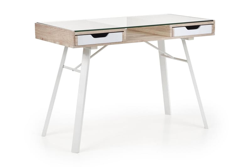 Skrivebord Renea 120 cm med Oppbevaring 2 Skuffer - Eikfarge/Hvit - Skrivebord - Databord & PC bord