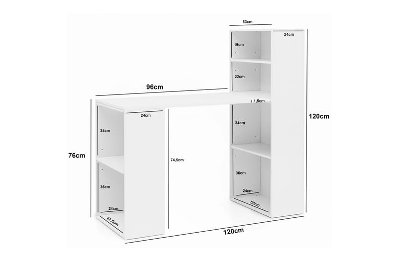 Skrivebord Requan 120 cm med Oppbevaringshyller - Hvit - Skrivebord - Databord & PC bord