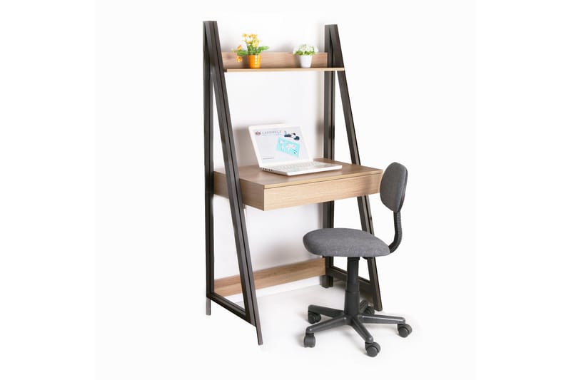 Skrivebord Stepina 74 cm med Oppbevaringshylle - Brun/Tre/Natur - Skrivebord - Databord & PC bord