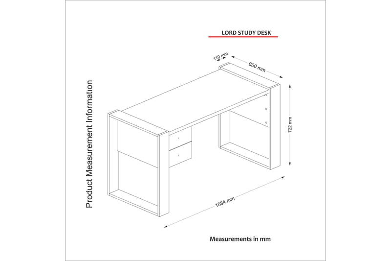 Skrivebord Tejmon 140 cm med Oppbevaring Skuffer - Hvit/Valnøttsbrun - Skrivebord - Databord & PC bord