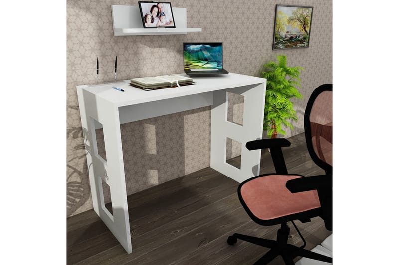 Skrivebord Tessie 90 cm med Oppbevaring Vegghylle - Hvit - Skrivebord - Databord & PC bord