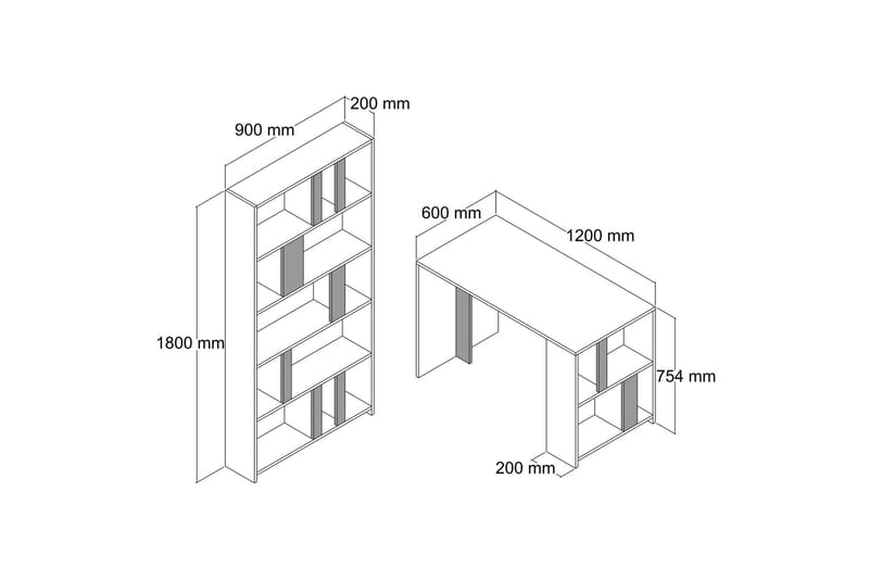 Skrivebord Tibani 120 cm med Oppbevaring Hylle + Bokhylle - Hvit/Antrasitt - Skrivebord - Databord & PC bord